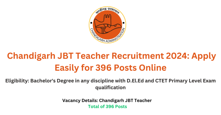 Read more about the article Chandigarh JBT Teacher Recruitment 2024: Apply Easily for 396 Posts Online