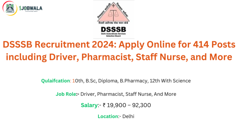 Read more about the article DSSSB Recruitment 2024: Apply Online for 414 Posts including Driver, Pharmacist, Staff Nurse, and More
