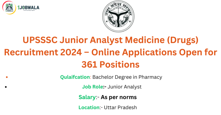 Read more about the article UPSSSC Junior Analyst Medicine (Drugs) Recruitment 2024 – Online Applications Open for 361 Positions