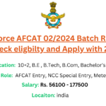  Indian Airforce AFCAT 02/2024 Batch Recruitment 2024, check eligbilty and Apply with 277 posts