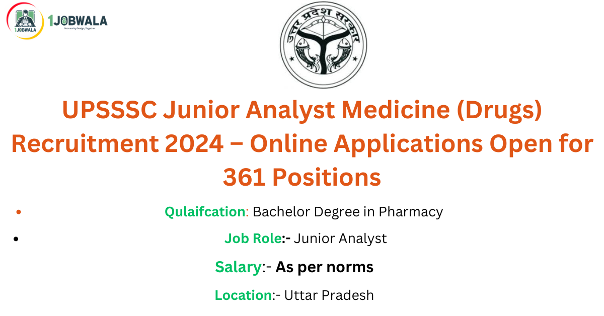 UPSSSC Junior Analyst Medicine (Drugs) Recruitment 2024 – Online Applications Open for 361 Positions
